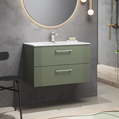 [BFPF895B] Belvide Retro Partial Fluted 2 Drawer Wall Hung Vanity Basin Unit with Minimalist Basin, Choice of Size and Colour - Lifestyle 3