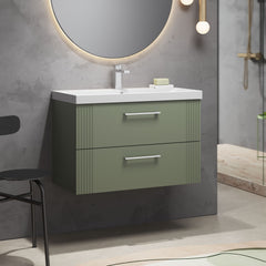 [BFPF895D] Belvide Retro Partial Fluted 2 Drawer Wall Hung Vanity Basin Unit with Thin-Edge Basin, Choice of Size and Colour - Lifestyle 3