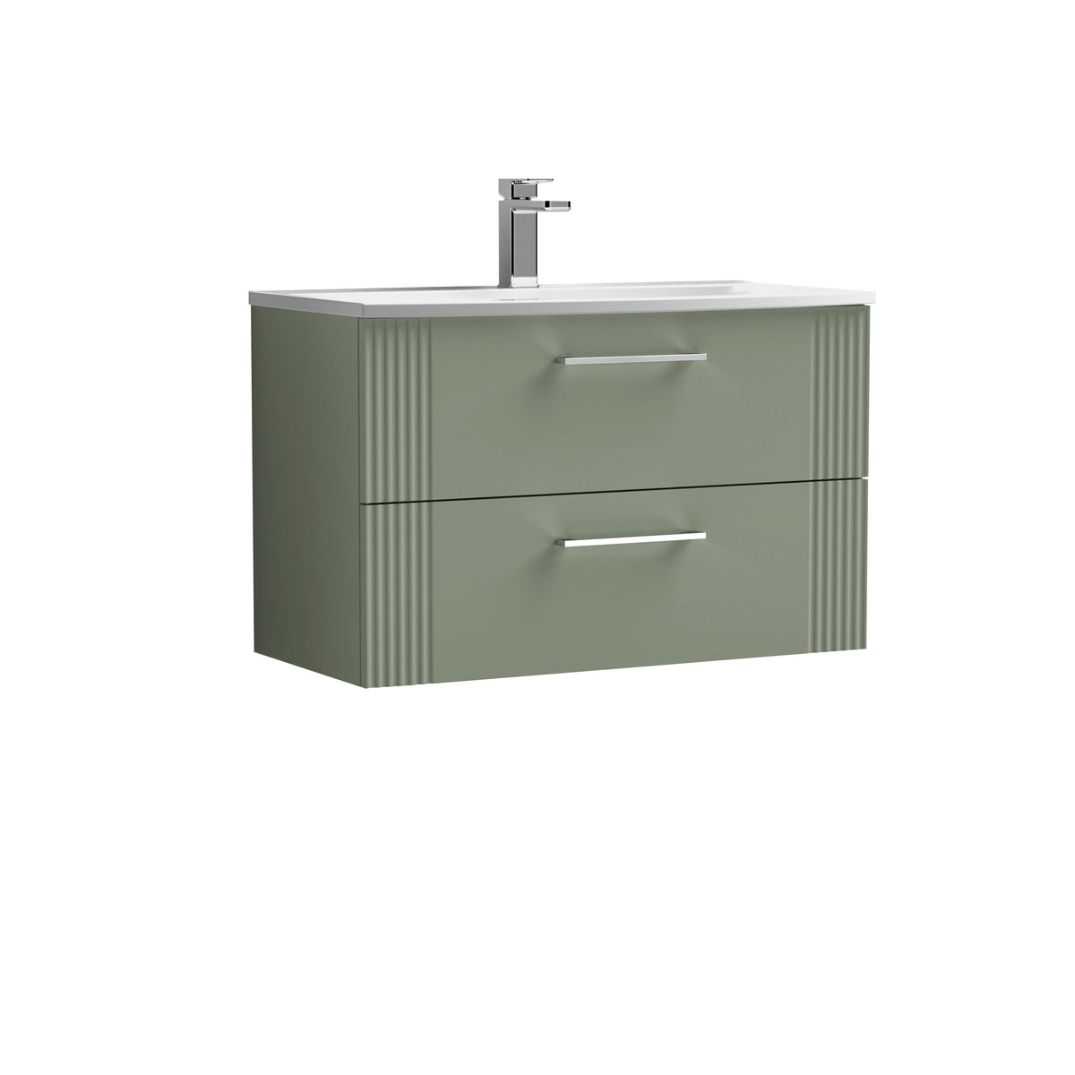 [BFPF895G] Belvide Retro Partial Fluted 2 Drawer Wall Hung Vanity Basin Unit with Curved Basin, Choice of Size and Colour - Cutout