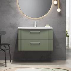 [BFPF895G] Belvide Retro Partial Fluted 2 Drawer Wall Hung Vanity Basin Unit with Curved Basin, Choice of Size and Colour - Lifestyle 1