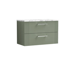[BFPF895LCM] Belvide Retro Partial Fluted 2 Drawer Wall Hung Vanity Unit with Carrera Marble Laminate Worktop, Choice of Size and Colour - Cutout