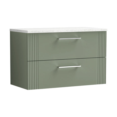 [BFPF895LSW] Belvide Retro Partial Fluted 2 Drawer Wall Hung Vanity Unit with Sparkling White Laminate Worktop, Choice of Size and Colour - Cutout