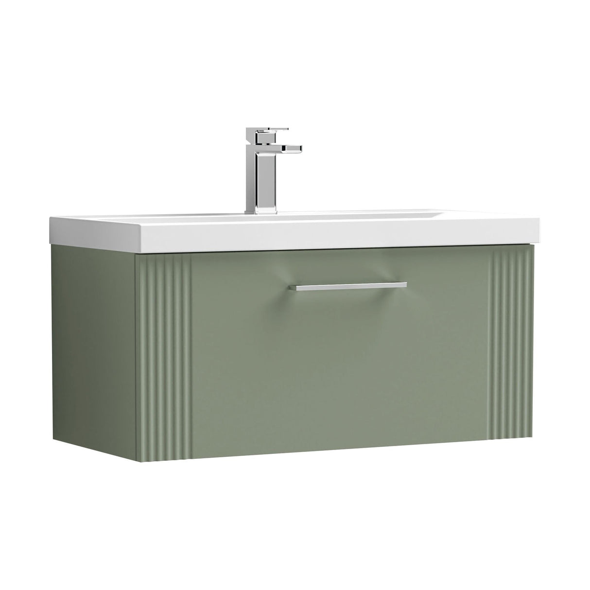 [BFPF896A] Belvide Partial Fluted 1 Drawer Wall Hung Vanity Unit with Mid-Edge 1 Tap Hole Ceramic Basin - Cutout