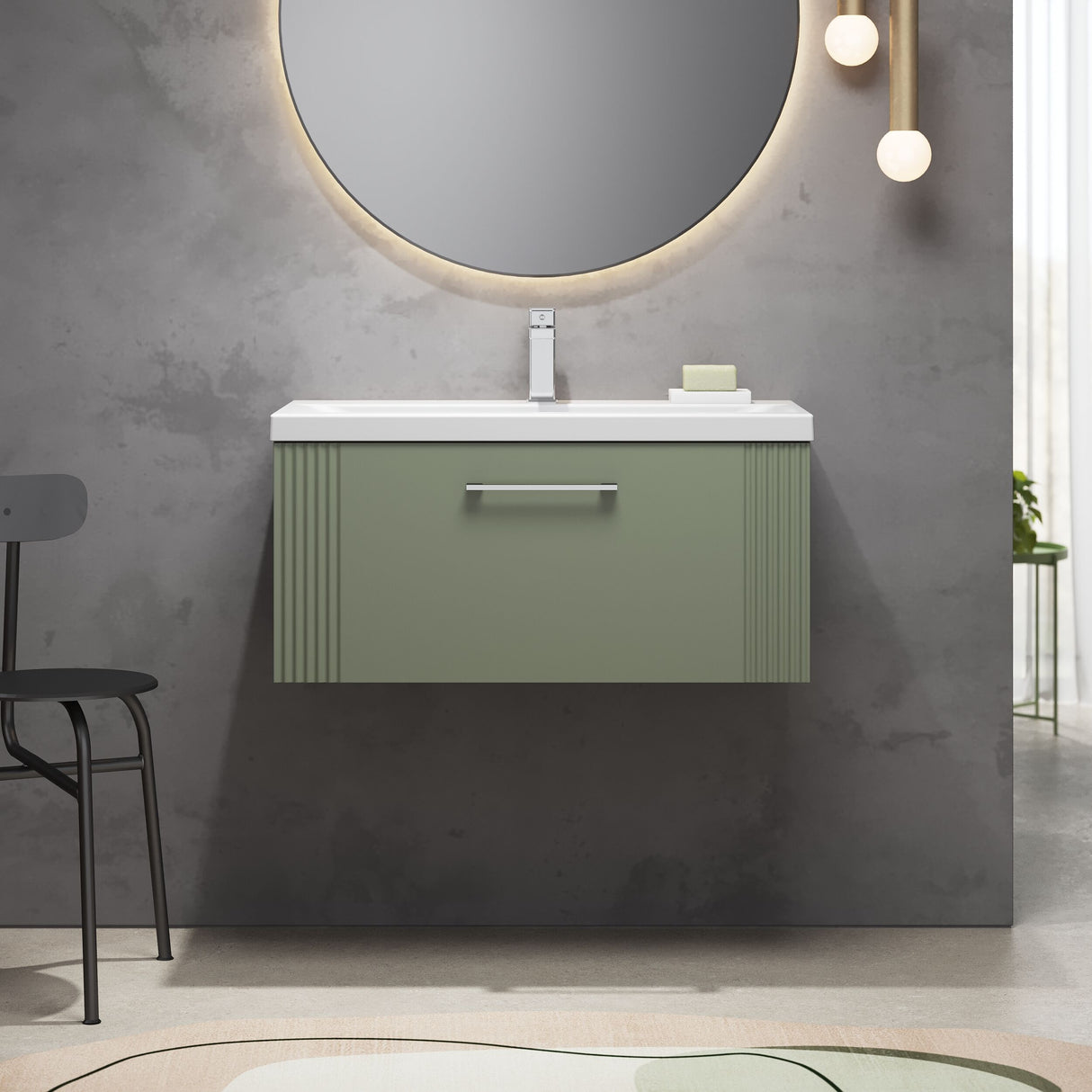 [BFPF896A] Belvide Partial Fluted 1 Drawer Wall Hung Vanity Unit with Mid-Edge 1 Tap Hole Ceramic Basin - Lifestyle 1