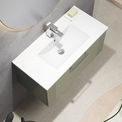 [BFPF896B] Belvide Retro Partial Fluted 1 Drawer Wall Hung Vanity Basin Unit with Minimalist Basin, Choice of Size and Colour