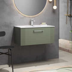 [BFPF896B] Belvide Retro Partial Fluted 1 Drawer Wall Hung Vanity Basin Unit with Minimalist Basin, Choice of Size and Colour