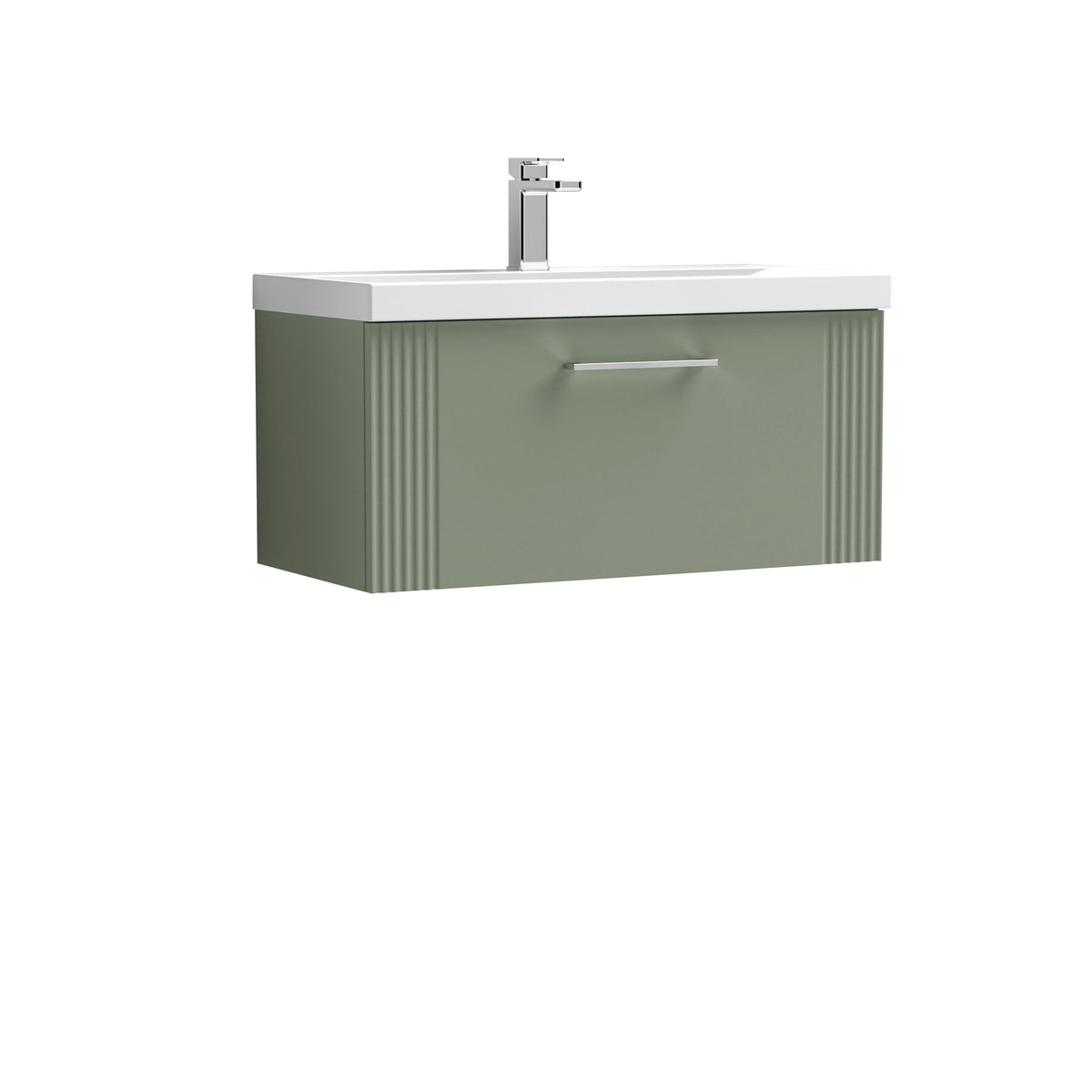 [BFPF896D] Belvide Retro Partial Fluted 1 Drawer Wall Hung Vanity Basin Unit with Thin-Edge Basin, Choice of Size and Colour - Cutout