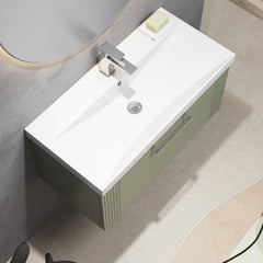 [BFPF896D] Belvide Retro Partial Fluted 1 Drawer Wall Hung Vanity Basin Unit with Thin-Edge Basin, Choice of Size and Colour - Lifestyle 2