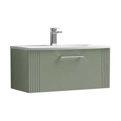 [BFPF896G] Partial Fluted 1 Drawer Wall Hung Vanity Unit with 1 Tap Hole Curved Basin- 800mm - Satin Green - Cutout