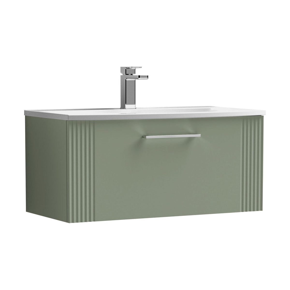 [BFPF896G] Belvide Retro Partial Fluted 1 Drawer Wall Hung Vanity Basin Unit with Curved Basin, Choice of Size and Colour - Cutout