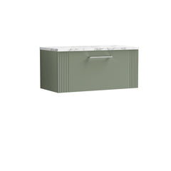 [BFPF896LCM] Belvide Retro Partial Fluted 1 Drawer Wall Hung Vanity Unit with Carrera Marble Laminate Worktop, Choice of Size and Colour - Cutout