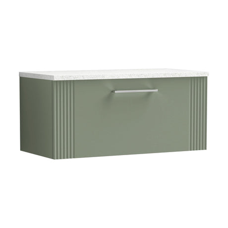 [BFPF896LSW] Belvide Retro Partial Fluted 1 Drawer Wall Hung Vanity Unit with Sparkling White Laminate Worktop, Choice of Size and Colour - Cutout