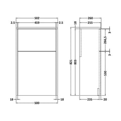 [BFPW2241] Floor Standing WC Toilet Unit (Pan & Cistern Not Included), 500mm - Woodgrain Graphite Grey - Technical Drawing