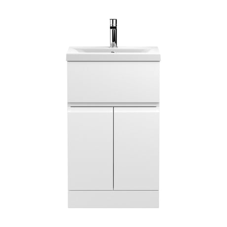 [BFRA101A] Mavesyn Contemporary 2 Door 1 Drawer Floor Standing Vanity Unit with Mid-Edge Basin, Satin White, 500mm - Cutout