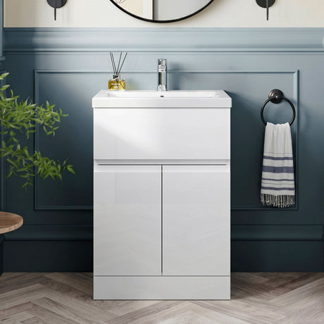 [BFRA101A] Mavesyn Contemporary 2 Door 1 Drawer Floor Standing Vanity Unit with Mid-Edge Basin - Choice of Size and Colour - Silo
