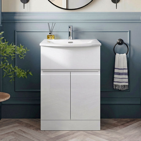 [BFRA101G] Mavesyn Contemporary 2 Door 1 Drawer Floor Standing Vanity Unit with Curved Basin - Choice of Size and Colour - Silo