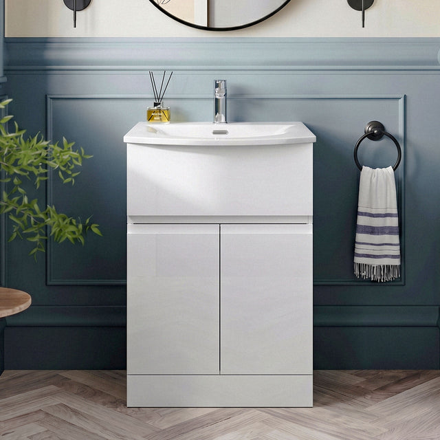 [BFRA101G] Mavesyn Contemporary 2 Door 1 Drawer Floor Standing Vanity Unit with Curved Basin - Choice of Size and Colour - Silo