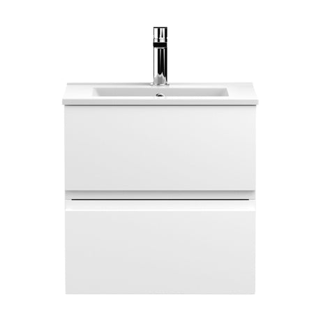 [BFRA102B] Mavesyn Contemporary 2 Drawer Wall Hung Vanity Unit with Minimalist Basin, Satin White, 500mm - Cutout