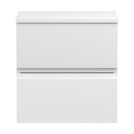 [BFRA102W] Mavesyn Contemporary 2 Drawer Wall Hung Vanity Unit with Worktop, Satin White, 500mm - Cutout