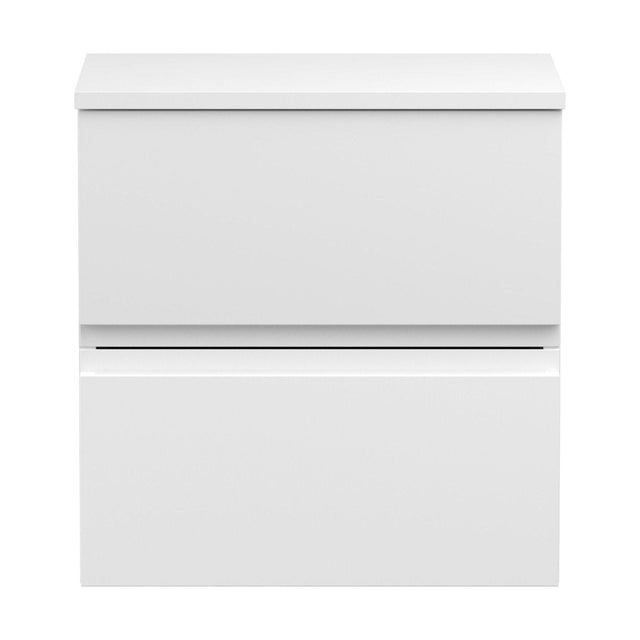 [BFRA102W] Mavesyn Contemporary 2 Drawer Wall Hung Vanity Unit with Worktop, Satin White, 500mm - Cutout