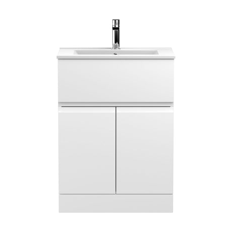 [BFRA103B] Mavesyn Contemporary 2 Door 1 Drawer Floor Standing Vanity Unit with Minimalist Basin, Satin White, 600mm - Cutout