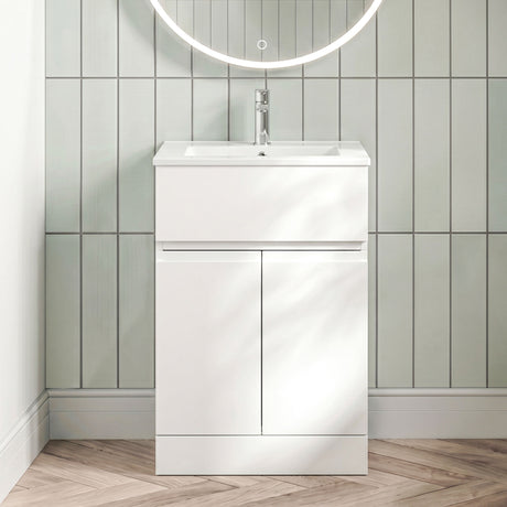 [BFRA103B] Mavesyn Contemporary 2 Door 1 Drawer Floor Standing Vanity Unit with Minimalist Basin - Choice of Size and Colour - Silo