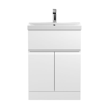 [BFRA103D] Mavesyn Contemporary 2 Door 1 Drawer Floor Standing Vanity Unit with Thin Edge Basin, Satin White, 600mm - Cutout