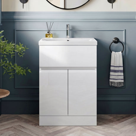 [BFRA103D] Mavesyn Contemporary 2 Door 1 Drawer Floor Standing Vanity Unit with Thin Edge Basin - Choice of Size and Colour - Silo