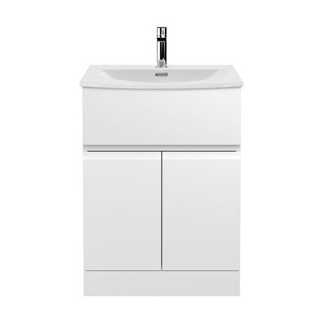 [BFRA103G] Mavesyn Contemporary 2 Door 1 Drawer Floor Standing Vanity Unit with Curved Basin, Satin White, 600mm - Cutout