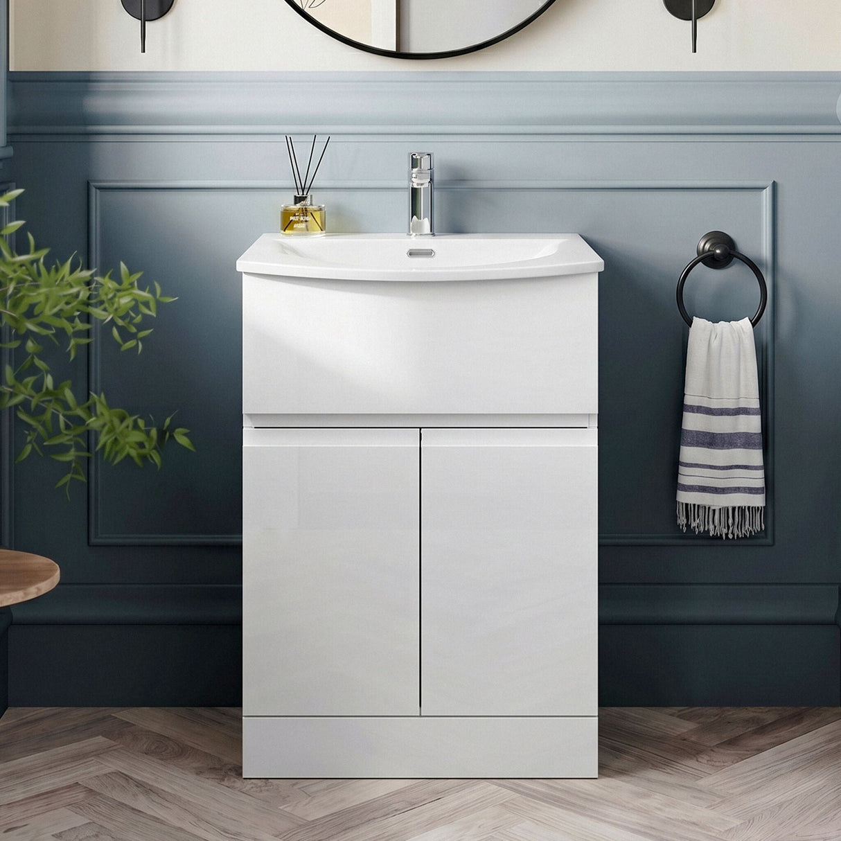 [BFRA103G] Mavesyn Contemporary 2 Door 1 Drawer Floor Standing Vanity Unit with Curved Basin - Choice of Size and Colour - Silo
