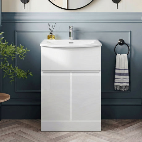 [BFRA103G] Mavesyn Contemporary 2 Door 1 Drawer Floor Standing Vanity Unit with Curved Basin - Choice of Size and Colour - Silo