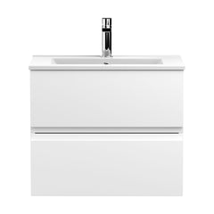 [BFRA104B] Mavesyn Contemporary 2 Drawer Wall Hung Vanity Unit with Minimalist Basin, Satin White, 600mm - Cutout