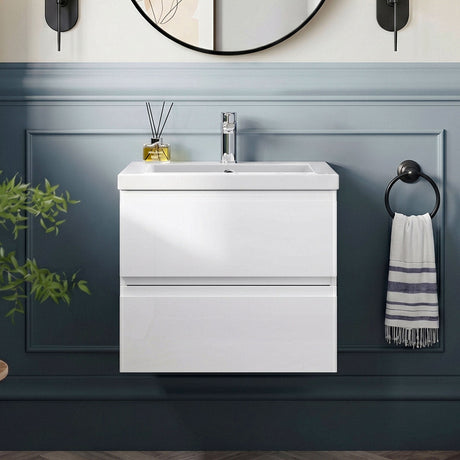 [BFRA104B] Mavesyn Contemporary 2 Drawer Wall Hung Vanity Unit with Minimalist Basin - Choice of Size and Colour - Silo
