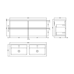 [BFRA104C] Mavesyn Contemporary 4 Drawer Wall Hung Vanity Unit with Basin, Satin White, 1200mm - Technical Drawing