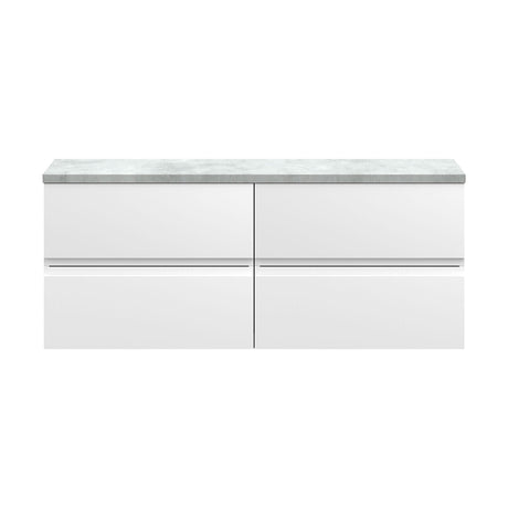 [BFRA104LBG2] Mavesyn Contemporary 4 Drawer Wall Hung Vanity Unit with Laminate Worktop, Satin White, 1200mm - Cutout