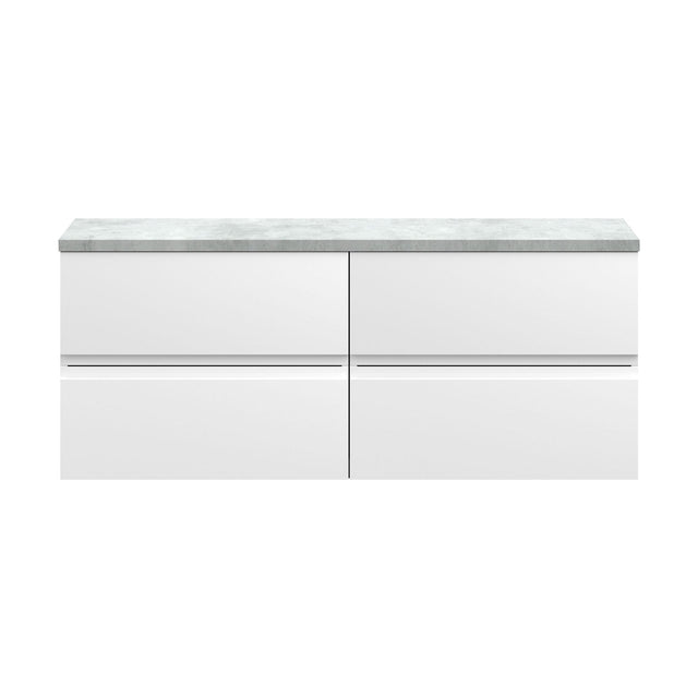 [BFRA104LBG2] Mavesyn Contemporary 4 Drawer Wall Hung Vanity Unit with Laminate Worktop, Satin White, 1200mm - Cutout