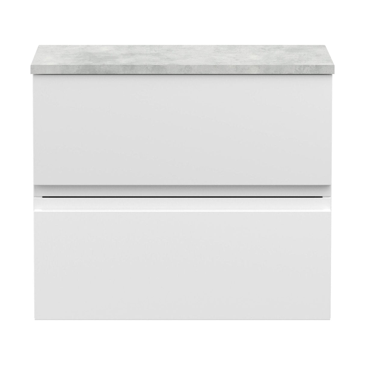 [BFRA104LBG] Mavesyn Contemporary 2 Drawer Wall Hung Vanity Unit with Laminate Worktop, Satin White, 600mm - Cutout