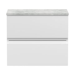 [BFRA104LBG] Mavesyn Contemporary 2 Drawer Wall Hung Vanity Unit with Laminate Worktop, Satin White, 600mm - Cutout