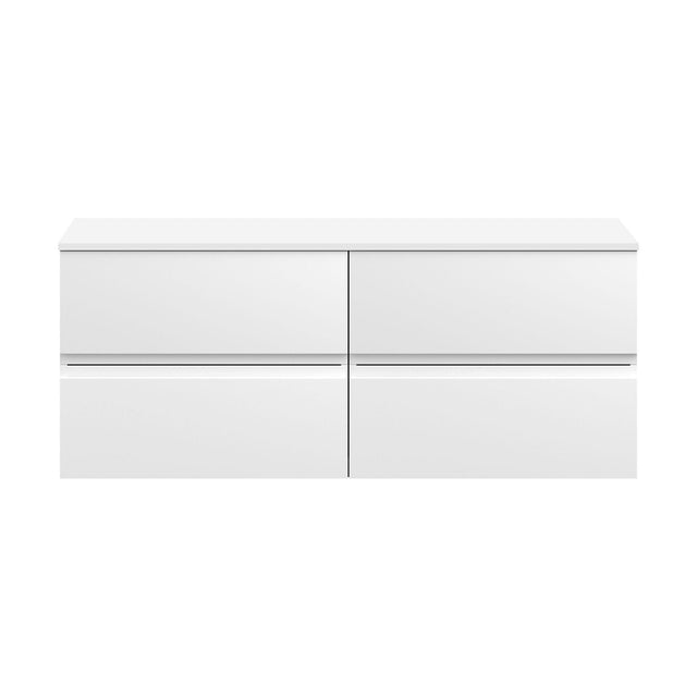 [BFRA104W2] Mavesyn Contemporary 4 Drawer Wall Hung Vanity Unit with Worktop, Satin White, 1200mm - Cutout