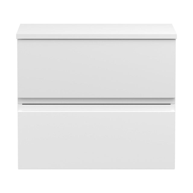 [BFRA104W] Mavesyn Contemporary 2 Drawer Wall Hung Vanity Unit with Worktop, Satin White, 600mm - Cutout
