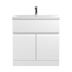 [BFRA105A] Mavesyn Contemporary 2 Door 1 Drawer Floor Standing Vanity Unit with Mid-Edge Basin, Satin White, 800mm - Cutout