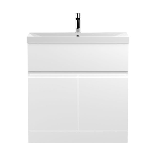 [BFRA105D] Mavesyn Contemporary 2 Door 1 Drawer Floor Standing Vanity Unit with Thin Edge Basin, Satin White, 800mm - Cutout