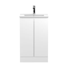 [BFRA107B] Mavesyn Contemporary 2 Door Floor Standing Vanity Unit with Minimalist Basin, Satin White, 500mm - Cutout