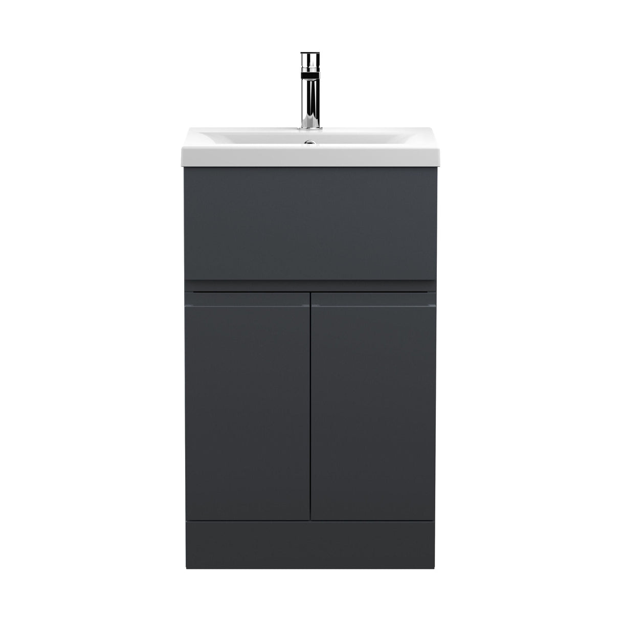 [BFRA1401A] Mavesyn Contemporary 2 Door 1 Drawer Floor Standing Vanity Unit with Mid-Edge Basin, Dark Grey, 500mm - Cutout