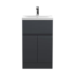 [BFRA1401A] Mavesyn Contemporary 2 Door 1 Drawer Floor Standing Vanity Unit with Mid-Edge Basin, Dark Grey, 500mm - Cutout