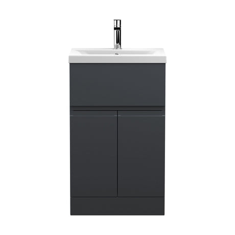 [BFRA1401A] Mavesyn Contemporary 2 Door 1 Drawer Floor Standing Vanity Unit with Mid-Edge Basin, Dark Grey, 500mm - Cutout