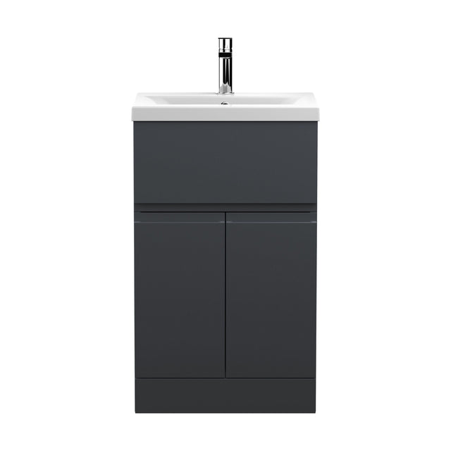[BFRA1401A] Mavesyn Contemporary 2 Door 1 Drawer Floor Standing Vanity Unit with Mid-Edge Basin, Dark Grey, 500mm - Cutout