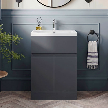 [BFRA1401A] Mavesyn Contemporary 2 Door 1 Drawer Floor Standing Vanity Unit with Mid-Edge Basin - Choice of Size and Colour - Silo