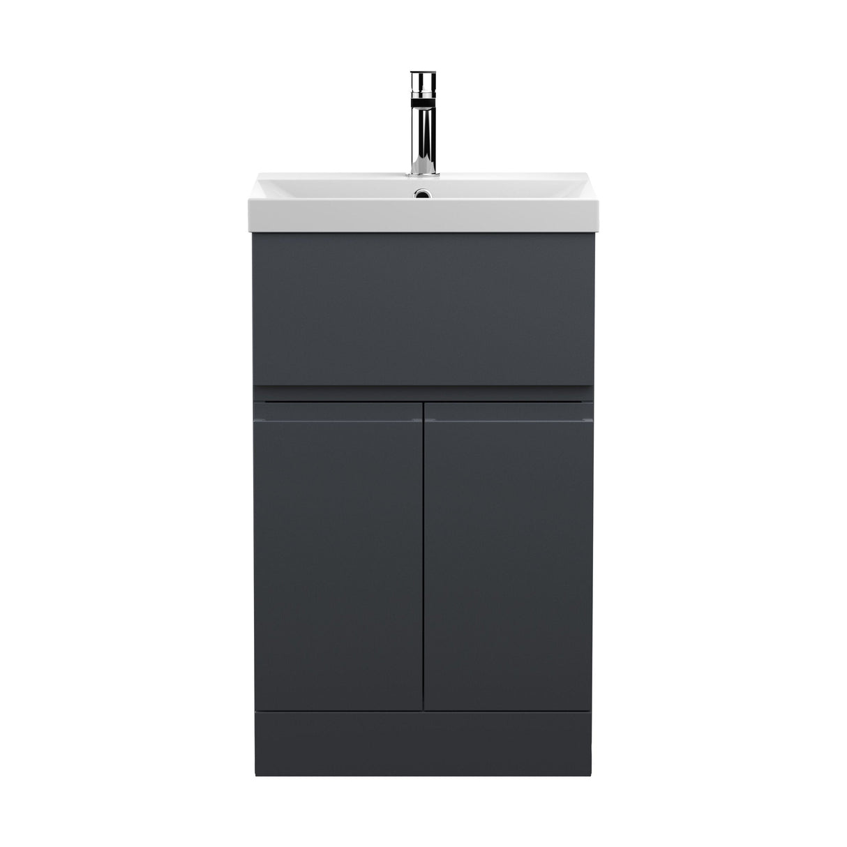 [BFRA1401D] Mavesyn Contemporary 2 Door 1 Drawer Floor Standing Vanity Unit with Thin Edge Basin, Dark Grey, 500mm - Cutout
