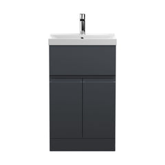 [BFRA1401D] Mavesyn Contemporary 2 Door 1 Drawer Floor Standing Vanity Unit with Thin Edge Basin, Dark Grey, 500mm - Cutout